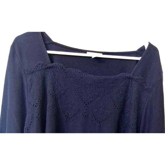 J.Jill Women's XL Petite Long Sleeve Navy Eyelet Edged Square Neck Top - Picture 4 of 9